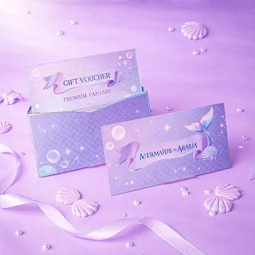 Gift voucher with mermaid design on a purple background