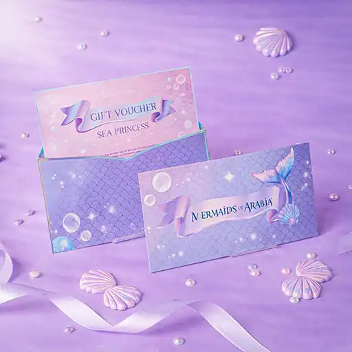 Gift voucher with mermaid design on a purple background