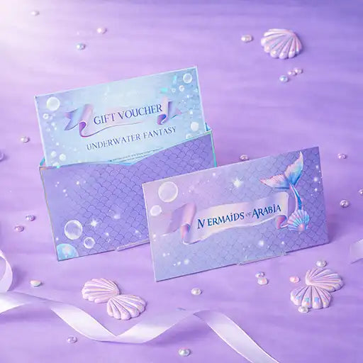 Gift voucher with mermaid theme on a purple background